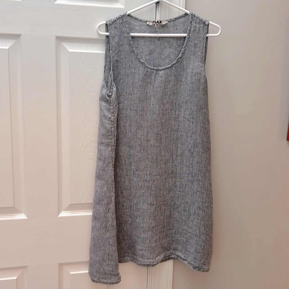 Flax Chambray Black Sleeveless Linen Dress